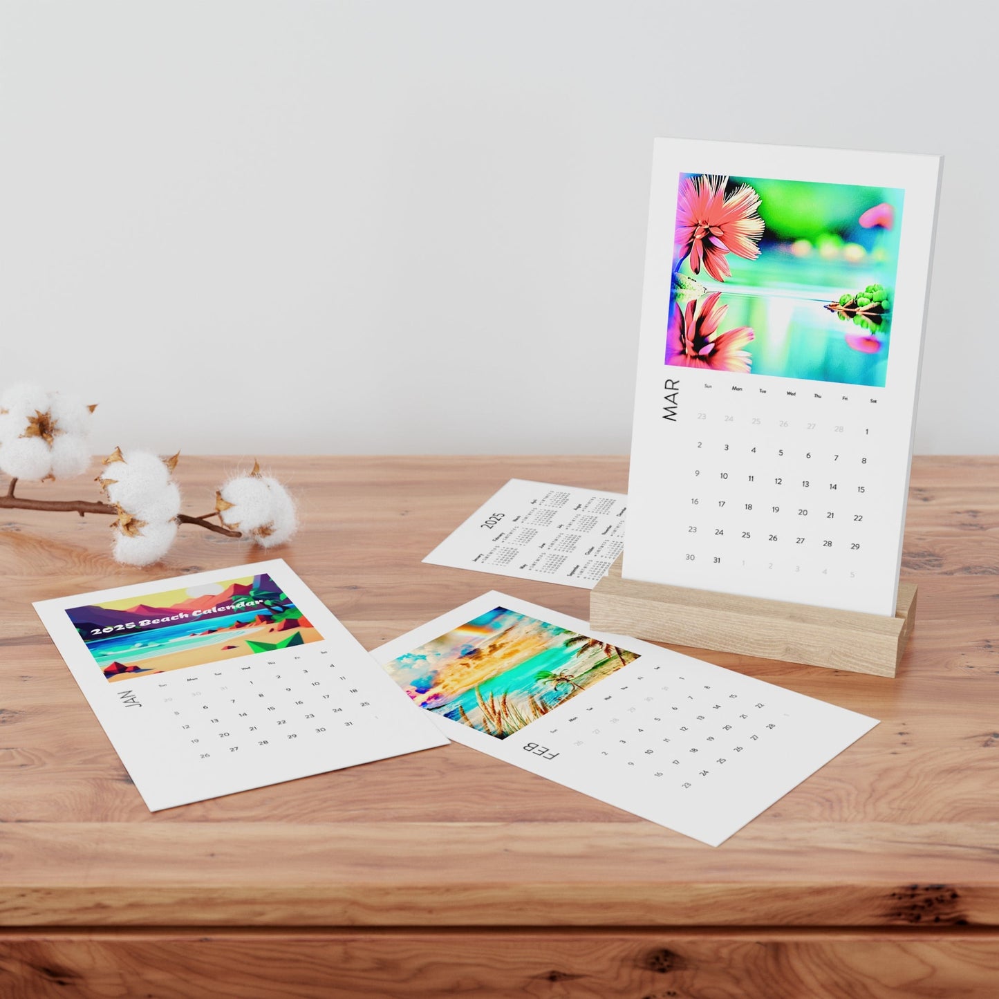 2025 Beach Vertical Desk Calendar